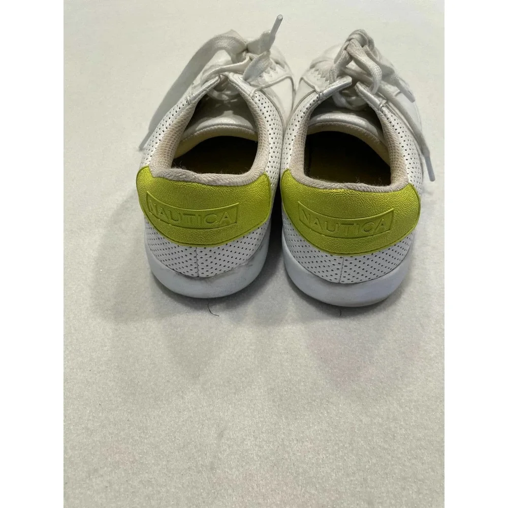 Nautica Women's Size 8 Esmae Low‎ Top Lace-Up Sneakers Faux Leather White/Lime
